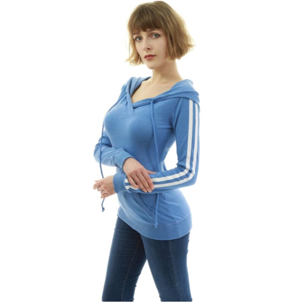 AmélieBoutik Women Hooded Crossover V Neck Hoodie